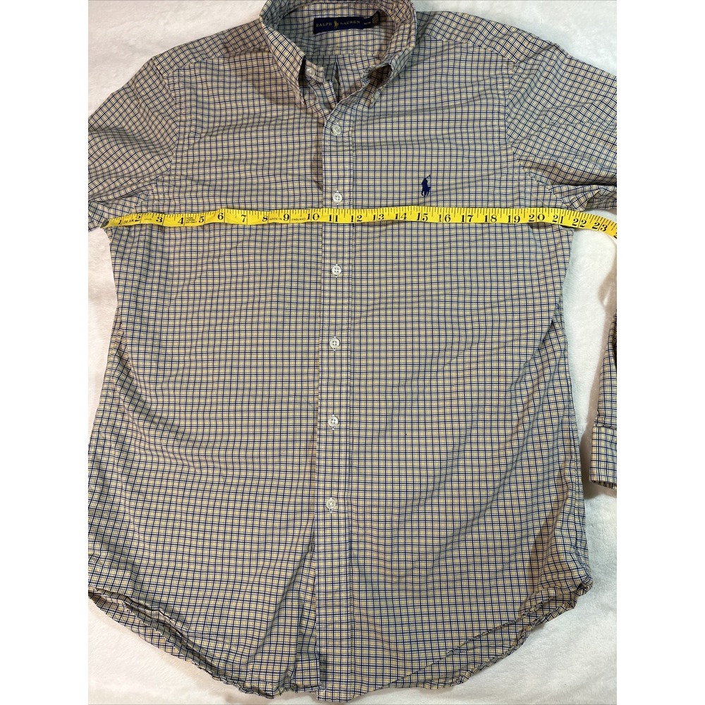 Ralph Lauren Mens M Classic Fit Blue Yellow Check Button Down Long Sleeve Shirt - Picture 6 of 12